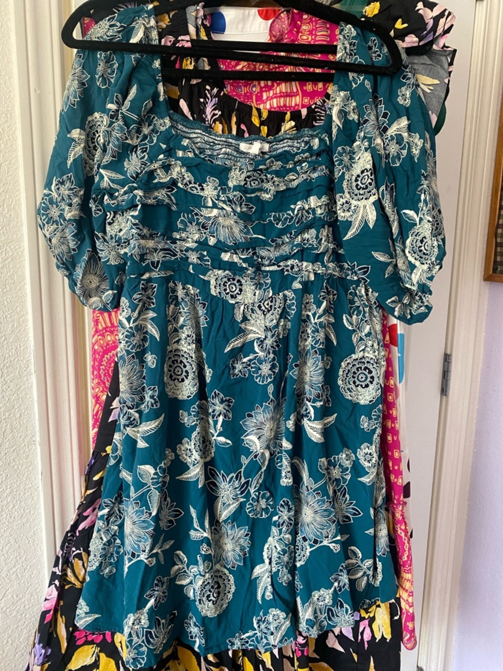 Teal Floral Ruffle Babydoll Dress